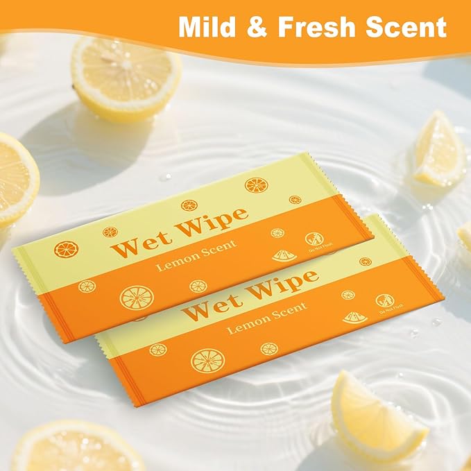 Hand Wipes Travel Size, 500 Pcs Wet Wipes Individually Wrapped for Barbecue, Seafood Boil Party, Restaurant, Lemon Scent