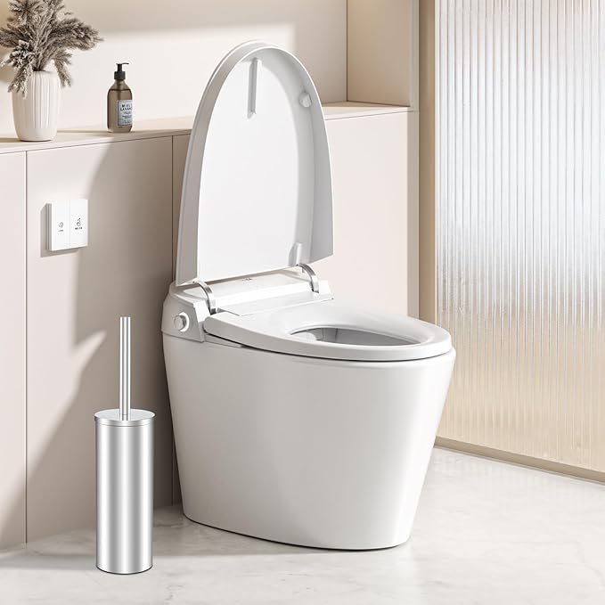 Toilet Brush and Holder Set - Stainless Steel Toilet Bowl Brush and Holder, Toilet Bowl Cleaner Brush for Bathroom (Silvery)