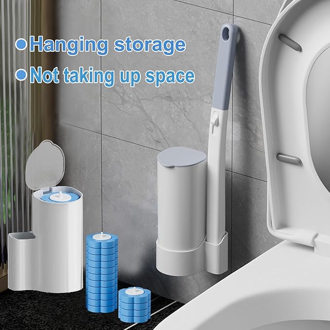 Ucaimao 2 Pack Disposable Toilet Brush and Holder Set,Extended Handle with 48 Cleaner Refills Toilet Brush for Toilet Bowl Cleaners,Bathroom Cleaning, Bathtub - Blue (Ocean Fresh Scent)