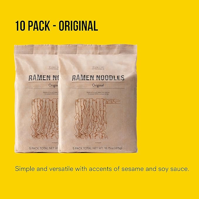 Public Goods Ramen Noodles | Brothless Vegan & Vegetarian Instant Ramen | Healthy, High Protein Asian Noodle | Preservative Free | No Added MSG | Original (10 Pack)