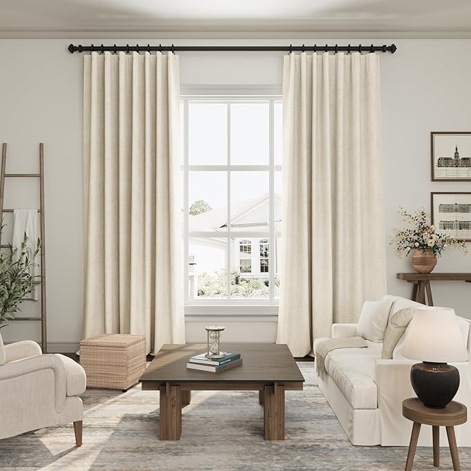 Nanspring Tan Beige Linen Blackout Curtains 84 Inches Long Back Tab Burlap Flax Bedroom Blackout Curtains 2 Panel Sets Rustic Farmhouse Full Light Blocking Thermal Insulated Curtain 84 Inch Length