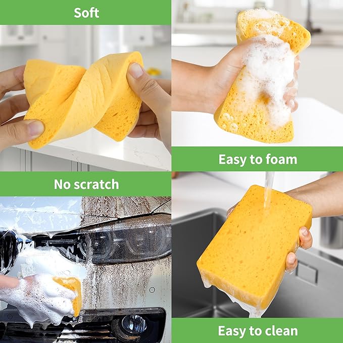 10 Count Compostable Thicker Pop-Up Sponges - Expanding, Non-Scratch, Plant-Based Cleaning Sponges Car Wash Sponge