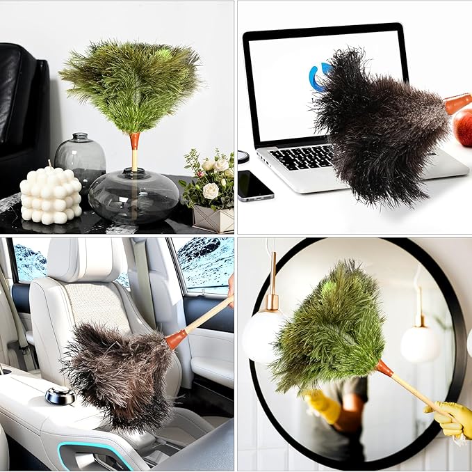 Natural Good Ostrich Feather Duster with Bamboo Handle, Electrostatic Dust Remove for Ceiling,Fans,Bookshelves, Sofa, Windows, Fit for Home, Office and Cars