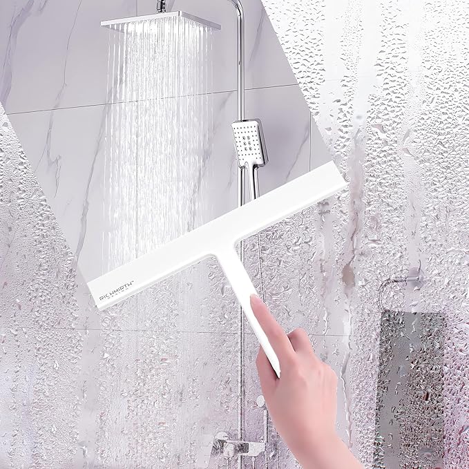 Shower Squeegee for Glass Doors, 10 Inch Width Silicone Rubber Blade Squeegee Window Cleaner Tool Squeegee for Shower Glass Doors Bathroom Mirror Car Window Tile - White (White)