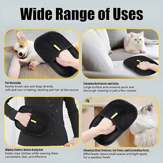 TIKITAKA FTG 2025 Upgrade Pet Hair Remover Electrostatic Gloves, Reusable Pet Hair Removal Glove for Cats & Dogs, Premium Cat & Dog Hair Remover Mitt for Couch Furniture Carpet Car Seat