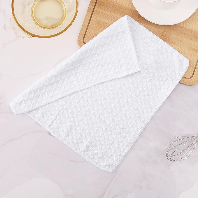 Homaxy Microfiber Waffle Weave Kitchen Dish Cloths, 12 x 12 Inch Ultra Absorbent and Solid Color Dish Towels for Kitchen Fast Drying Dishcloth for Washing Dishes, 8 Pack, White