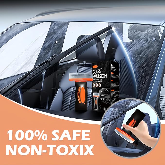 Oil Film Remover for Car Windshields and Windows, New Car Glass Oil Film Cleaner for Paint/Wheels Improve Driving Visibility Universal Anti-Rain Fog Glass Brush (1, Black)