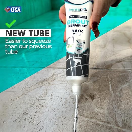PentaUSA Grout - Premixed Grout Repair Set, 8.8 oz, 2 Pack Tile Grout Tubes, Repairs and Renews Tile Grout in Bathroom and Kitchen, Odorless and Safe Formula - 2 Pack (White)