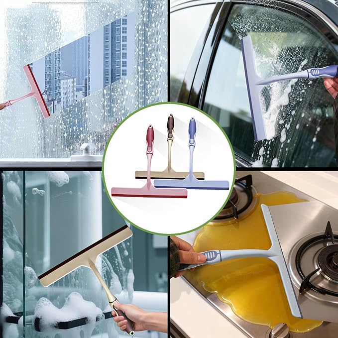 ENGZWHUAN Hanging Rubber Squeegee with Hook, Multipurpose Shower Squeegee for Glass Doors (Premium Version)