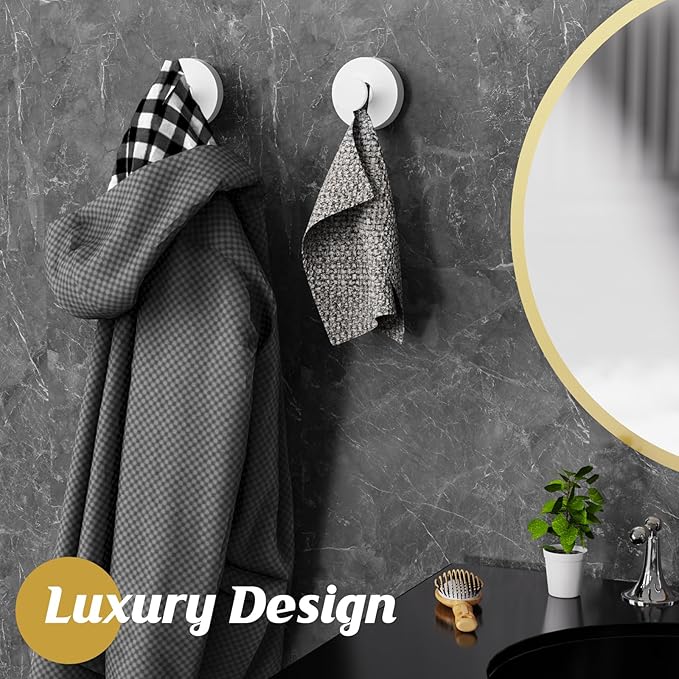 MOTAIPEAK Suction Cup Hooks for Shower,Removable Shower Towel Suction Hooks for Bathroom Wall,Kitchen,Glass,Mirror,Tile to Hang Robes,Loofah-White(2-Pack)