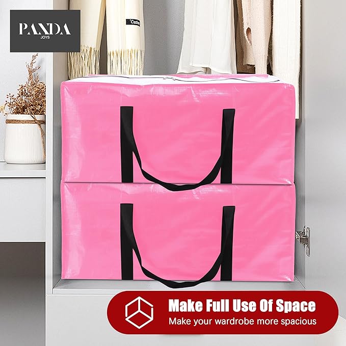 8 Pack Extra Large Moving Bags with Zippers & Carrying Handles, Heavy-Duty Storage Tote for Space Saving Moving Storage, Fold Flat, Alternative to Box and Bin,Pink