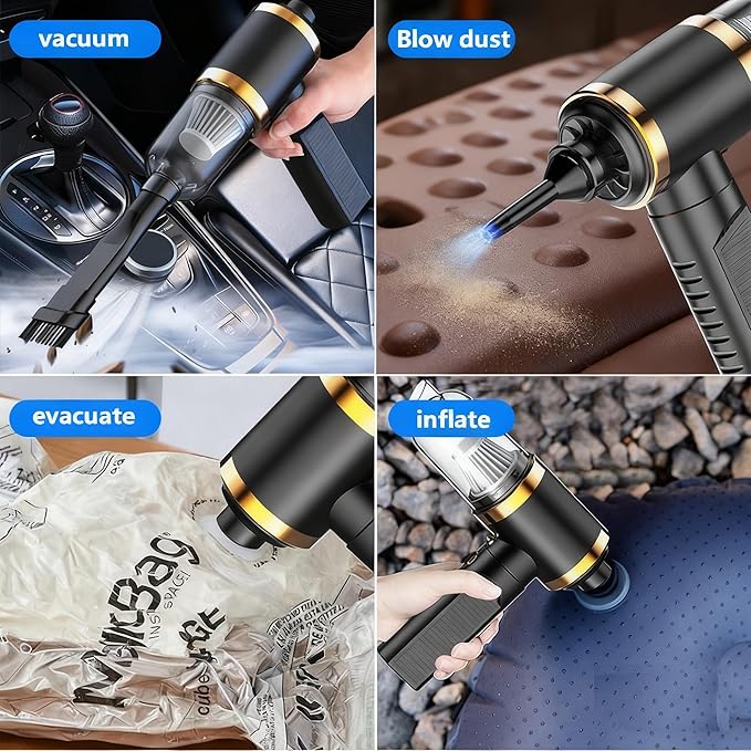BGGJJ Car Vacuum Portable Cordless,Car Vacuum Cleaner high Power, Home Handheld Vacuum 30Mins with Battery,Black Vacuum Cordless 5000mAh,15000Pa Strong Suction.(Black)