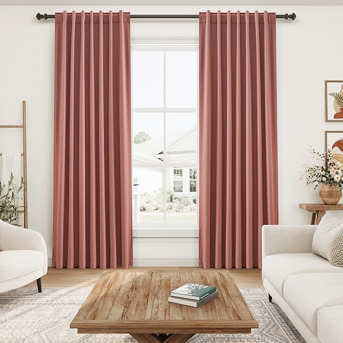 Blackout Linen Curtains 90 Inch Length 2 Panels Canyon Rose Rustic Farmhouse Back Tab Pocket Noise Reducing Drapes Thermal Insulated Flax Linen Curtains for Bedroom and Nursery Windows 52X90