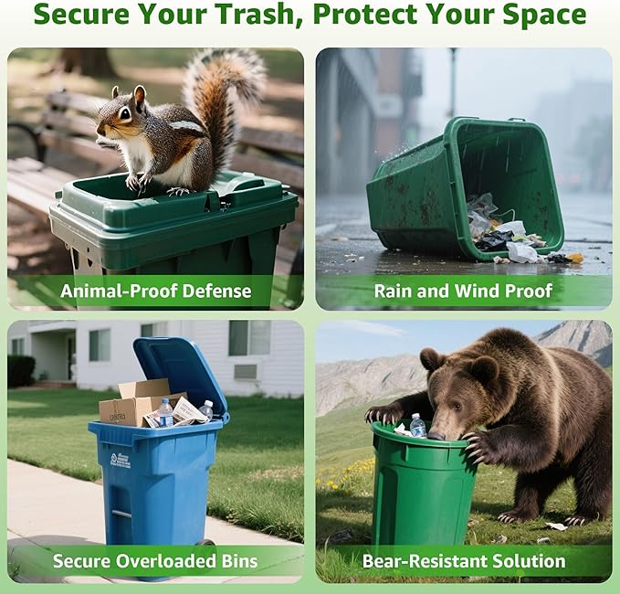 2 Set Bear Proof Trash Can Lock,Strong Buckle Straps Trash Can Locks for Raccoon Bear Proof,Adjuest 19.6" Garbage Can Locks Suitable for Outdoor Proof Animals