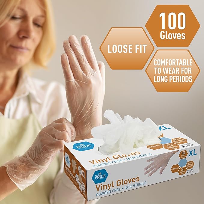 MedPride General Purpose Powder-Free Vinyl Gloves, X-Large (Pack of 100)