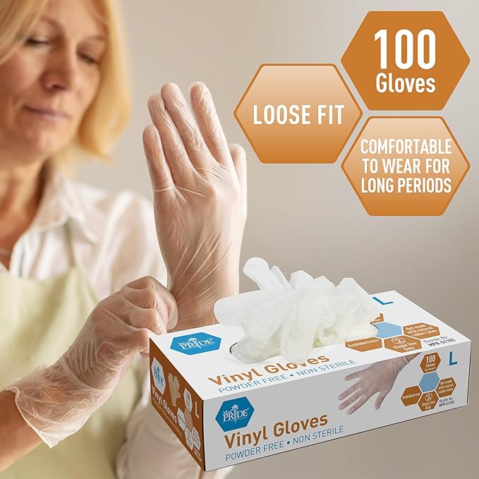 MedPride General Purpose Powder-Free Vinyl Gloves, Large, Box/100