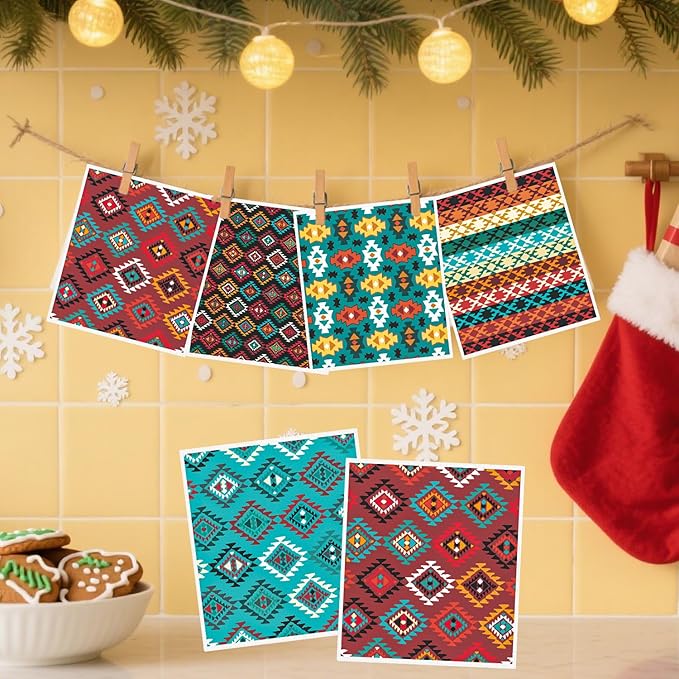 Native American Swedish Dishcloths for Kitchen - 6PCS Aztec Swedish Cloths for Washing Dishes, Native American Style Reusable Dish Towels, Southwestern Tribal Washable Cleaning Sponge Gifts