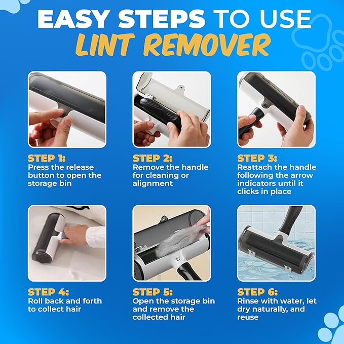 Pet Hair Remover for Laundry – 6 Reusable Fur Catching Sponges & Lint Roller Brush – Dog & Cat Hair Remover for Washer & Dryer – Multi-Purpose Laundry Set for Clothes & Bedding