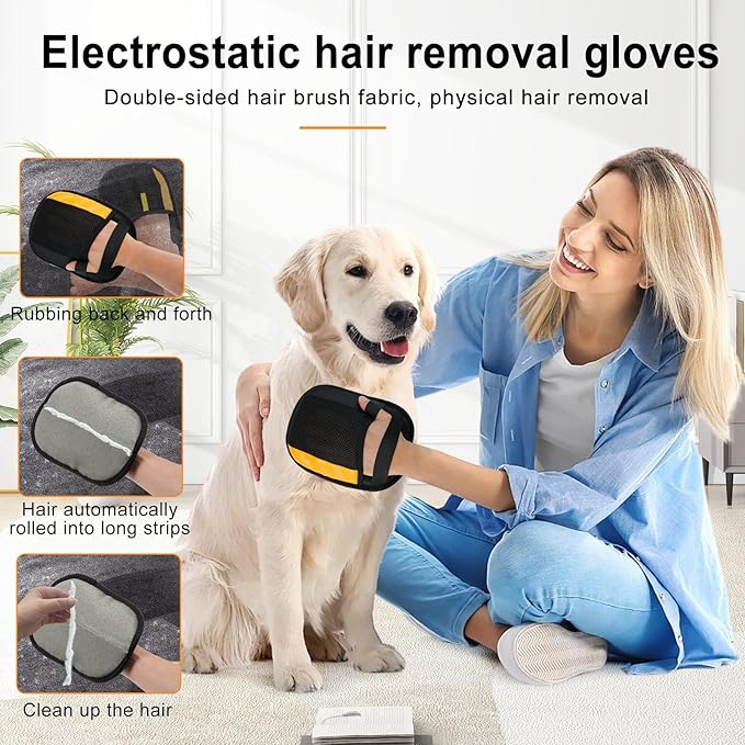 Boqibyon 2 Pack Electrostatic Pet Hair Removal Gloves, Upgrade Magic Brush Pet Hair Remover Tool, Washable Reusable Cats and Dogs Grooming Gloves for Laundry, Couch, Car Seat, Furniture