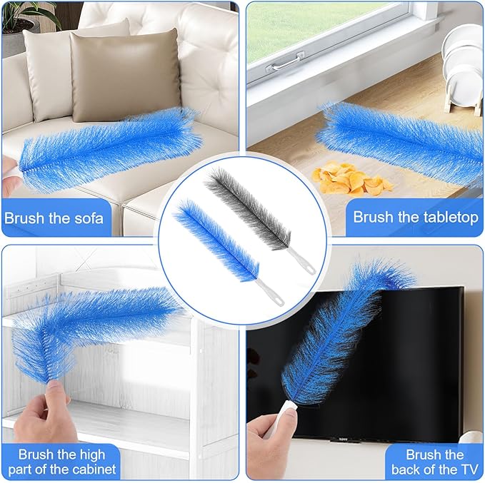 Yuanchu 2 Pcs Fan Cleaner Brushes, Bendable Fan Cleaning Brush Cobweb Duster Set Microfiber Head Washable Brush for Ceiling Fan Air Vents Curtains Cars Box Fan(Blue)