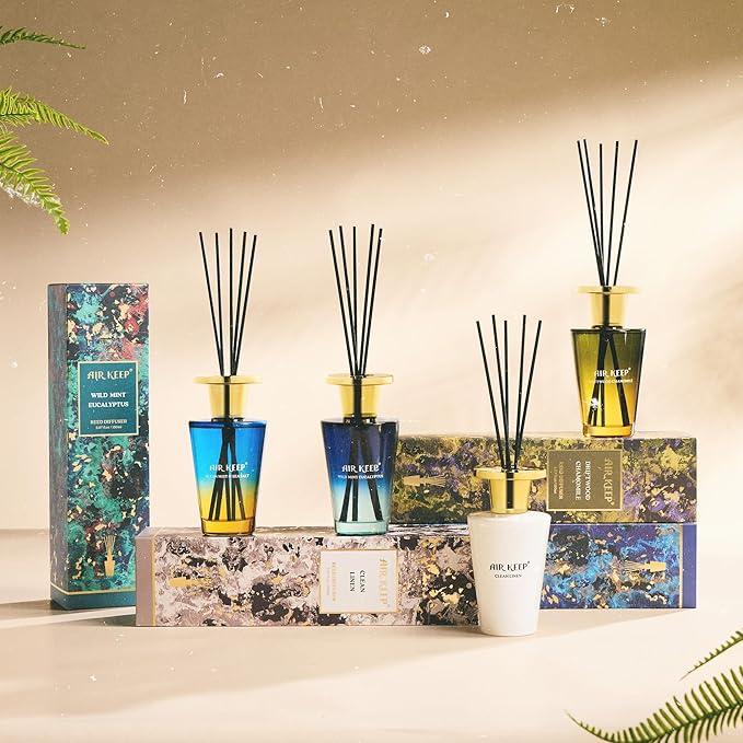 Airkeep Reed Diffuser Set 5.07 fl oz, Ocean Mist & Sea Salt Scent Diffuser with Sticks, Home Fragrance Oil for Bedroom, Bathroom, Office Decor