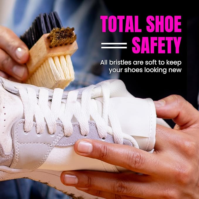 Pink Miracle Multi Purpose Shoe Cleaning Brush - with Strong, Medium and Soft Bristles for All Fabric Types