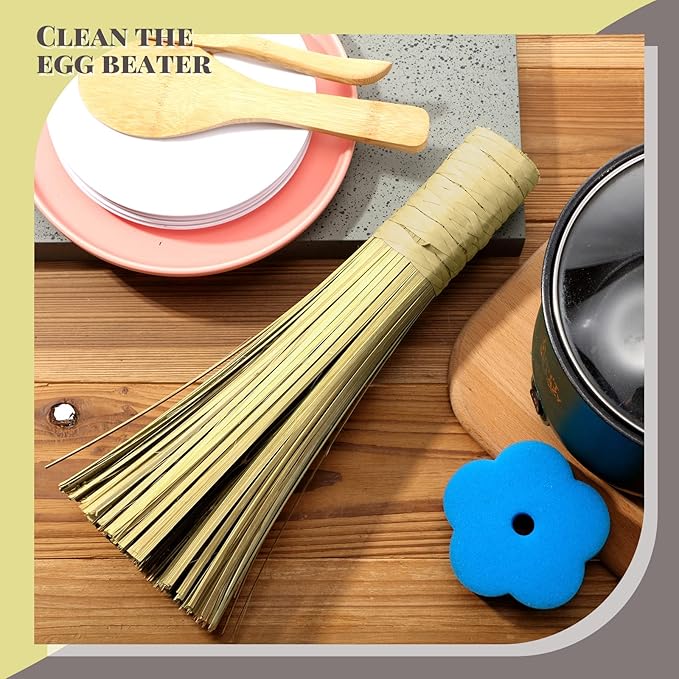2 Pcs 12 Inches Bamboo Wok Brush Bamboo Kitchen Cleaning Brush Pot Scraper Scrubber Dish Pan for Cooking Skillet Grill Utensils Scrubbing