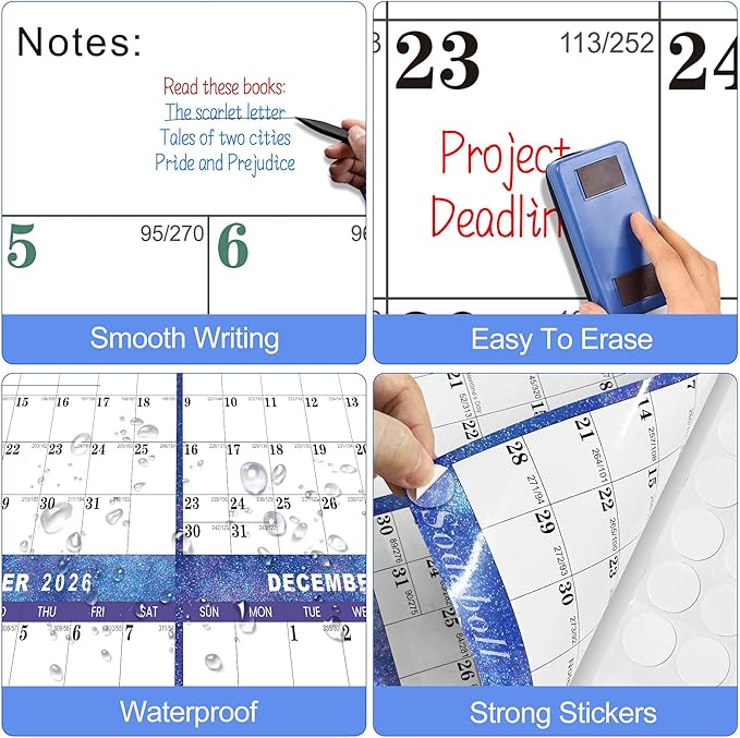 3pcs 32" x 48" 2026 Wall Calendar Dry Erase - Large Starry Sky Calendar Wet & Dry Erasable Laminated 12 Month Annual Yearly Planner, Reversible, Horizontal/Vertical (2026 Wall Calendar)