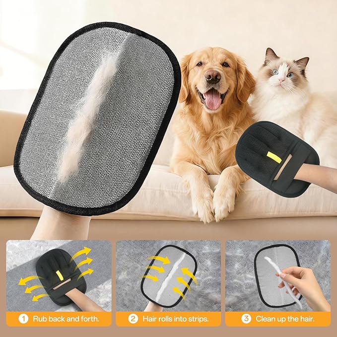 QUJOGA Reusable Pet Hair Removal Glove for Dogs & Cats, Electrostatic Pet Hair Gloves, Pet Hair Remover Tool for Furniture, Carpets, Sofas and Beds(2pcs)