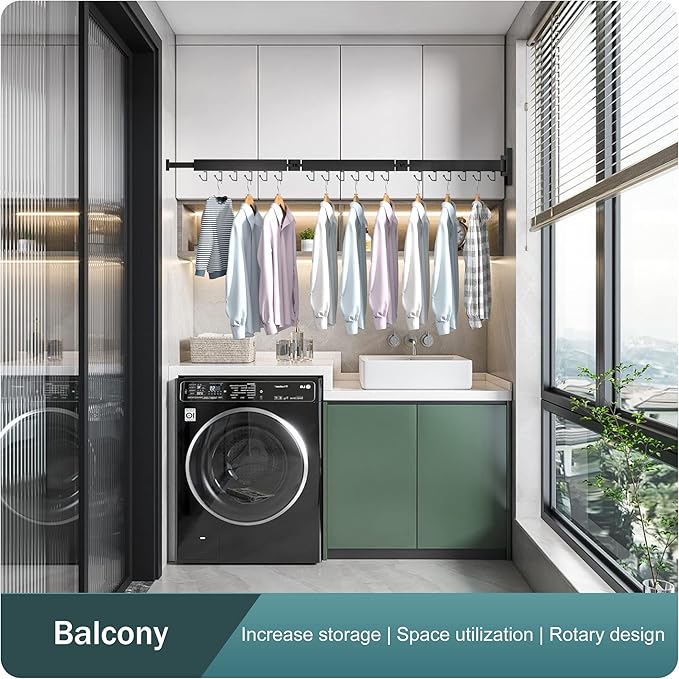 Clothes Drying Rack Wall Mounted,Extending Laundry Rack Wall Mount,Collapsible Drying Racks for Laundry,Clothes Racks for Hanging Clothes,Laundry Room Organization