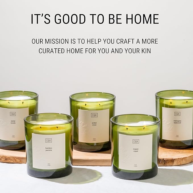 Craft & Kin 12oz Bamboo Jasmine Candle for Home | Premium Green Fall Scented Candles for Men | Made with Natural Soy | Gifts for Men and Women | Nature Collection