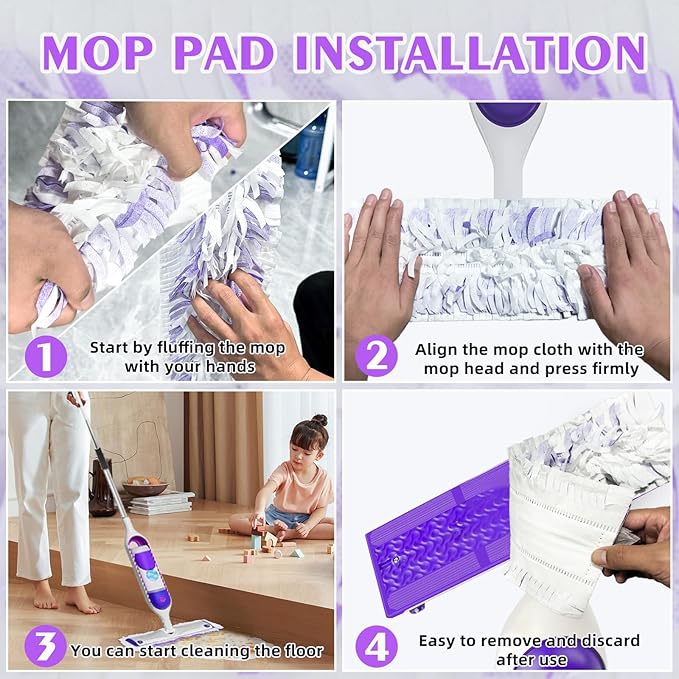 50 Count Disposable Heavy-Duty Power Mop Pads Refills for Swiffer Power Mop,Replacement Floor Cleaning Refills, Non-Washable & Unscented, Compatible with Swiffer PowerMop (Quick-Absorb, No Residue)