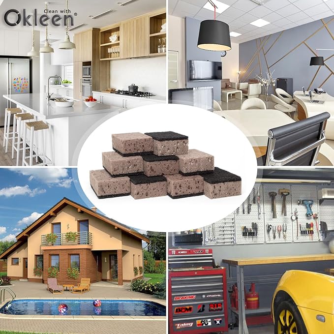 Okleen Taupe Multi Use Scrub Sponges. Made in Europe. 18 Pack, 4.3x2.8x1.4 inches. Best Odorless Durable Brown Heavy Duty Scrubber for Kitchen and Household Cleaning