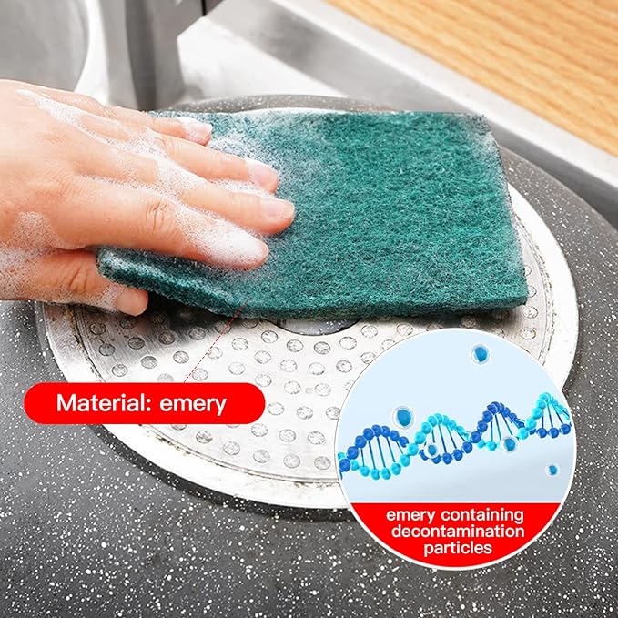 GUEICN Heavy Duty Scour Pads Sponge Dish Scrubber Non-Scratch Green Reusable Household Scrub Pads for Kitchen and Dish Cleaning Tool (12Pcs)