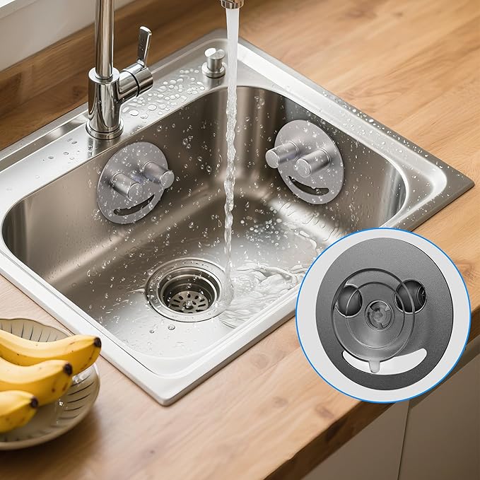 Smiley face sponge holder, kitchen Sink Caddy Organizer with Suction cup,Made of rust-proof aluminum that never rusts for Mommy & Daddy Sponges Black (1-Pack)