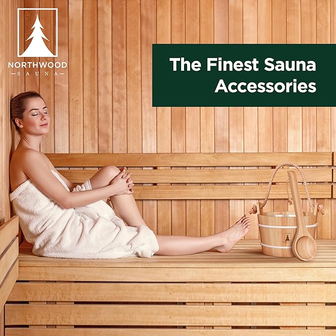 Sauna Bucket and Ladle Set - Handmade from Finnish Pine Wood - Natural Rope Handle - 1.6 Gallons (6 Liters) Water Capacity