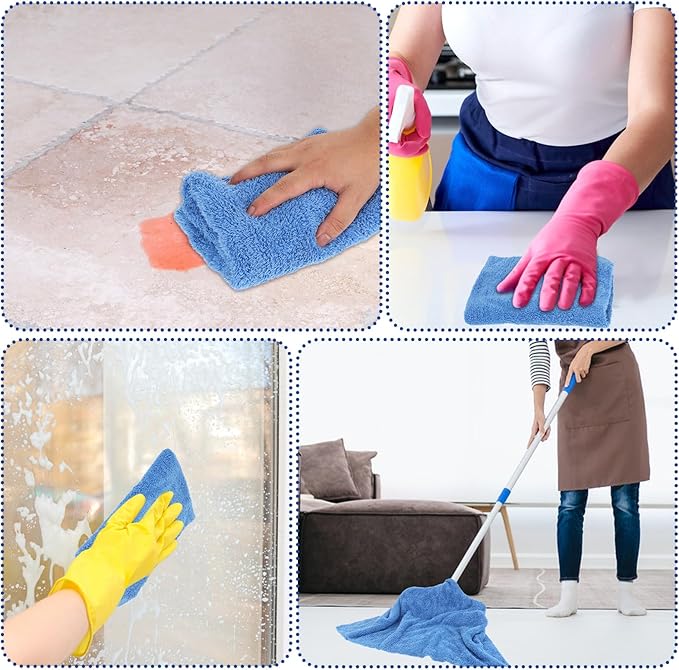 Anmrept 5 PCS Extra Large Microfiber Cleaning Cloth 30"x20", Washable Reusable Floor Cloth for Squeegee Mop House Floor Kitchen Car Window Highly Absorbent, Lint and Streak Free (Blue)