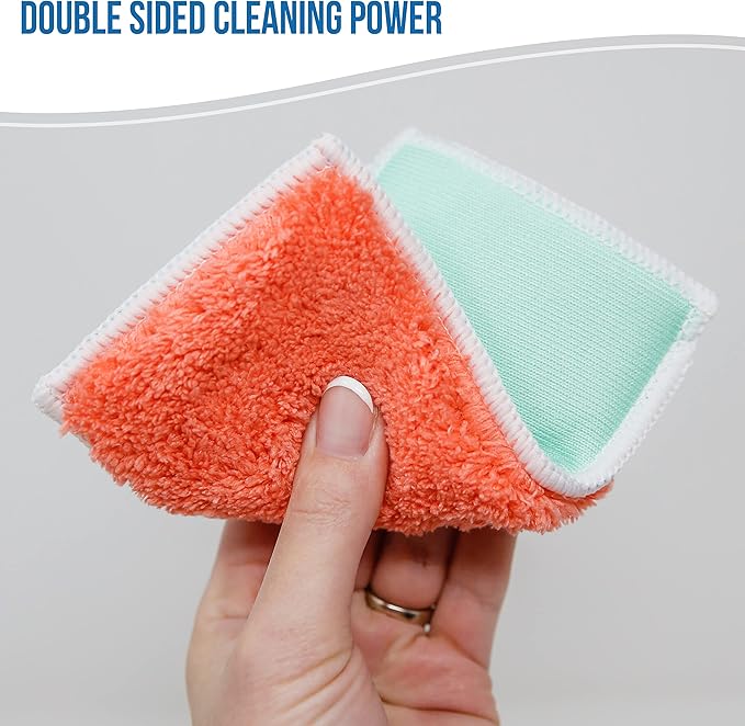 Don Aslett’s Scrub & Switch Combo Set | Dual-Sided Scrub, Clean, and Polish Sponges Included | Handheld Tool for Extra Scrubbing Power | Reusable and Machine Washable | 2-Pack