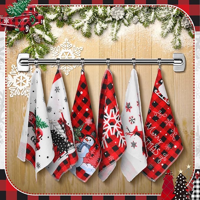 36 Pcs Christmas Reusable Paper Towels Rolls Washable Bulk Christmas Snowman Snowflake Red Plaid Kitchen Towels Paperless Reusable Cloth Cotton Napkins with Cardboard for Kitchen Bathroom