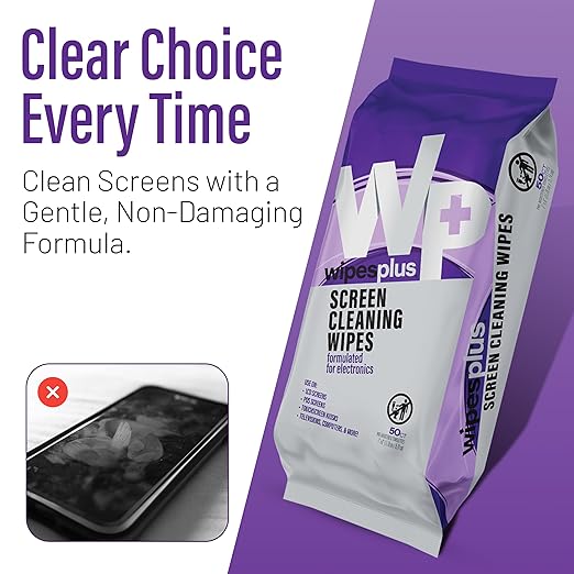 WIPESPLUS Screen Cleaning Wipes Electronic Cleaning Wipes with Alcohol for Home and Business, 1200 Count, (24 Packs of 50)