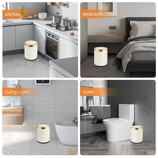 Pukomc Bathroom Trash Can with Lid,3.5 Gallon Motion Sensor Waterproof Touchless Garbage Can, Smart Plastic Trash Bins Suitable for Kitchen, Bathroom, Bedroom, Living Room, Office Beige