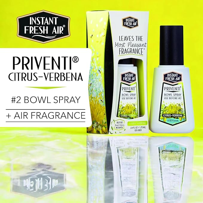 Signature PRIVENTI Toilet Spray, Citrus-Verbena Scent Bathroom Spray with Noxban Technology Odor Elimination, Travel Size, Long-Lasting Freshness for Home, Travel or Work, 2.4 Oz. - INSTANT FRESH AIR