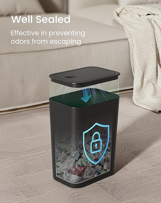 Cesun Bathroom Trash Can with Lid, 3 Pack 2.6 Gallon Small Black Garbage Can, Press Top Lid Trash Bin, Dog Proof Trash Cans Plastic Waste Basket for Bedroom Toilet Office