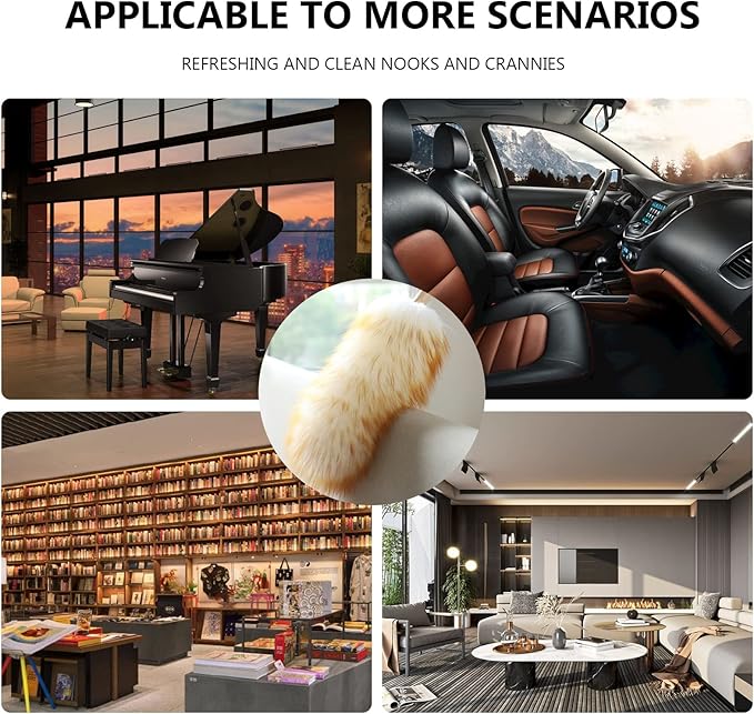 Lambs Wool Duster for Cleaning Window Blinds Computer Furniture TV Computer Screens Bookshelves Solid Wooden Handle Natural Feather Duster,26'', Yellow&White