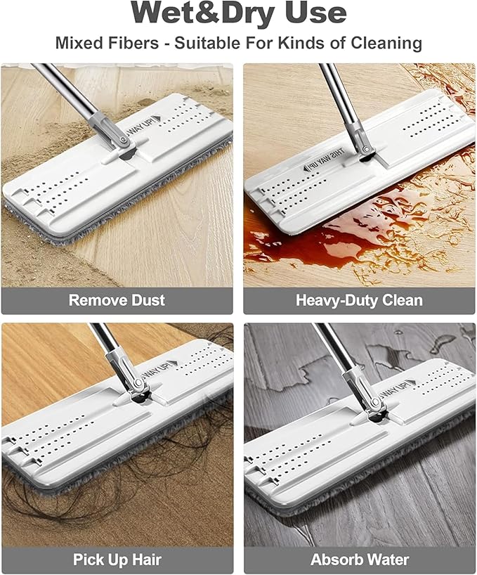 Flat Mop & Self-Wringing Bucket Set – 360° Pivot Head, Hands-Free Cleaning for Wet & Dry Use – Microfiber Pads for Hardwood, Tile, Laminate & Kitchen Floors