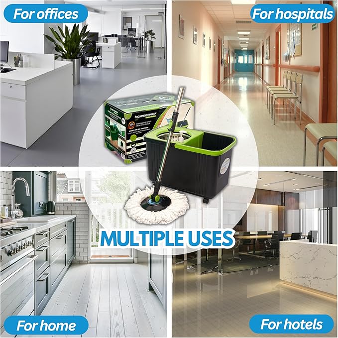 Spinning Mop and Bucket with Wringer Set for Home - 360 Spin Mop with Adjustable Handle & Bucket with Wheels - 1 Microfiber Mop Head - Mop and Bucket Set for Floor Cleaning at Home, Office, Hotel