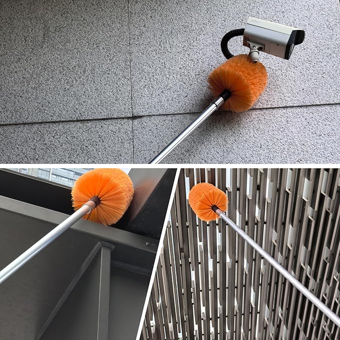 1 Pack Big Cobweb Duster Head Twist-On Spider Web Fuster for Outdoor & Indoor Web Cleaning // Fits Standard 3/4 Inch Threaded Poles // Cobweb Duster Brush Head Only (Orange)