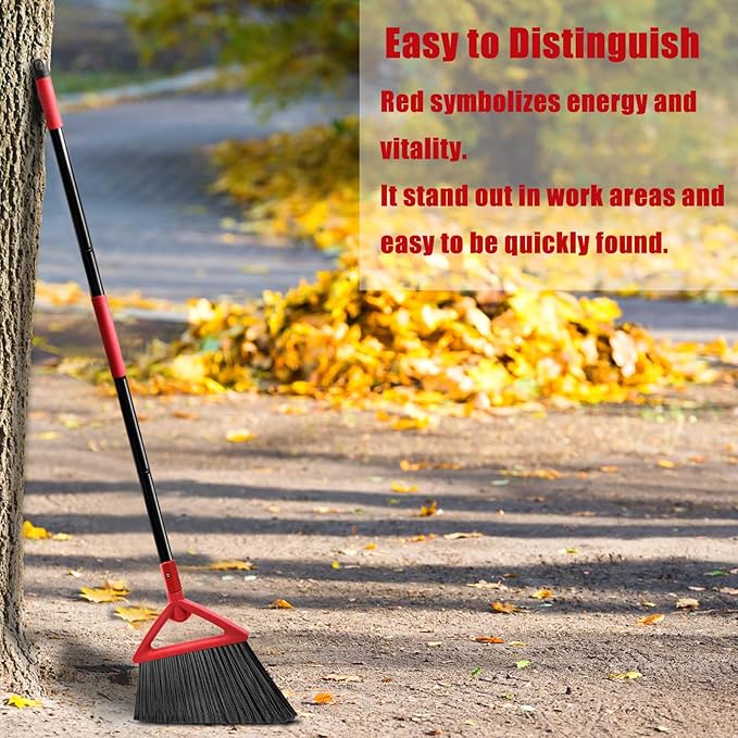 PUTNATRUE Heavy Duty Angle Broom, 3 Pack Longer Commercial Brooms, Swipe Brooms for Sweeping Indoor Outdoor, Perfect Red Broom of Kitchen, Garage, House, Restaurant