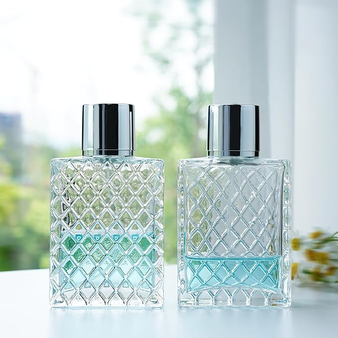 YU FENG 2 Pack Refillable Glass Spray Perfume Bottles 100ml / 3.4 oz Cosmetic Fine Mist Atomizer Bottle Empty Portable Clear Glass Essential Oil Container for Travel
