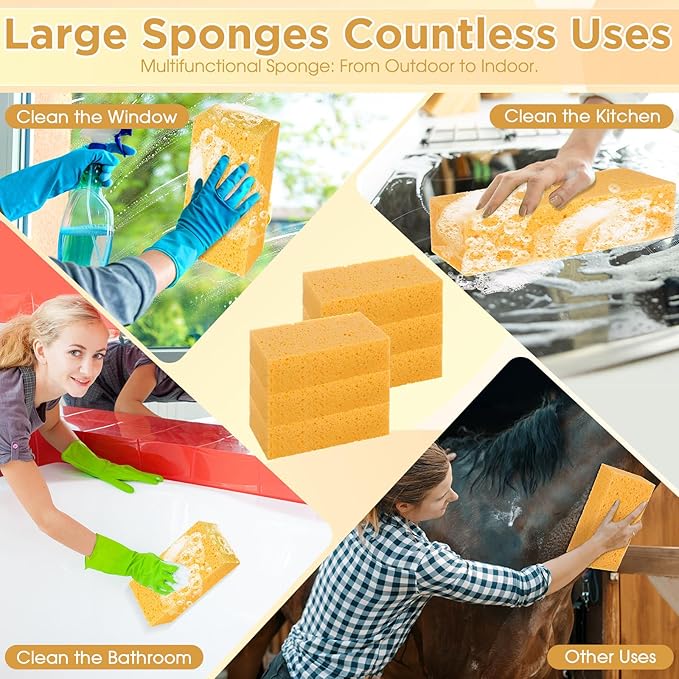 Mimorou 3 Pcs Large Sponge Bulk 7.9 x 3.9 x 2.4 Inch Grouting Car Washing Sponge for Thick Cleaning and Dish Washing